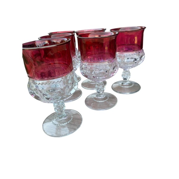 VTG Tiffin Glass Kings Crown Ruby‎ Red Thumbprint 6 Pc Cordial Goblets Glasses - Picture 1 of 3